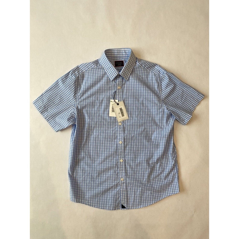 Men's NWT UNTUCKit Greco Shirt M Short Sleeve Button Up Blue White Cotton